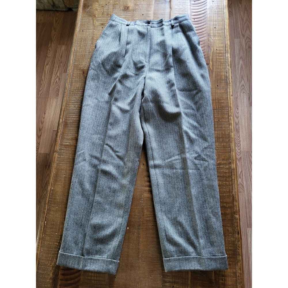 Vintage Talbots Size 12 Dress Pants 100% Wool Gray Lined Pleated Heringbone